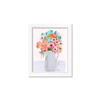 Florals in Pitcher 11" x 14" White Framed Print Under Plexiglass