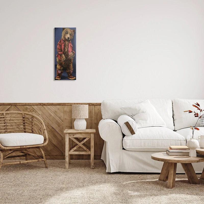 Stupell Industries Forest Brown Bear Rainboots Flannel Shirt Rustic Animal Canvas Wall Art