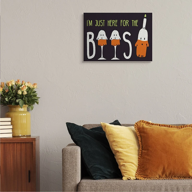 Stupell Industries Here for the Boos Phrase Halloween Ghost Pun Canvas Wall Art
