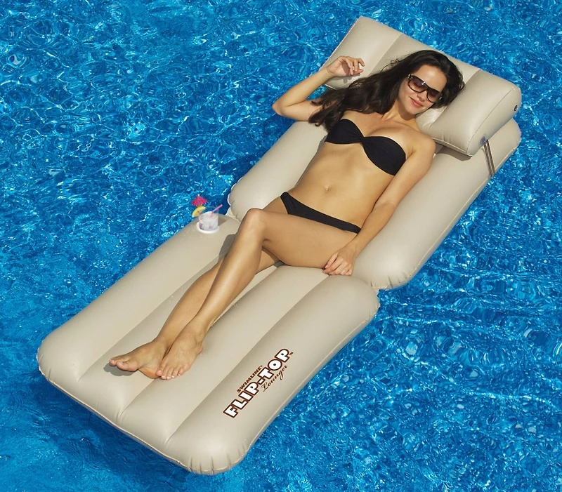 88" Inflatable Beige Adjustable Flip-Top Swimming Pool Lounger Raft