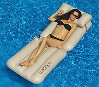 88" Inflatable Beige Adjustable Flip-Top Swimming Pool Lounger Raft