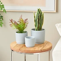 Gray Ceramic Geometric Planter Set