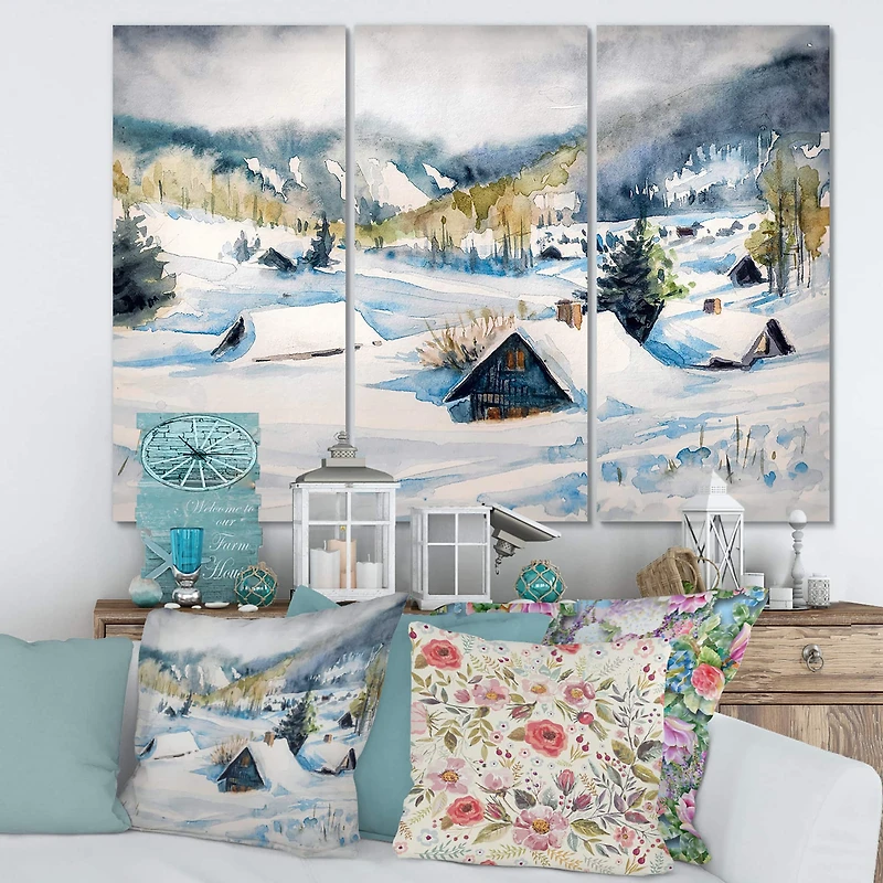 Designart - Mountain Village In Winter