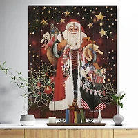 Designart Happy Santa Claus Christmas Print on Natural Pine Wood