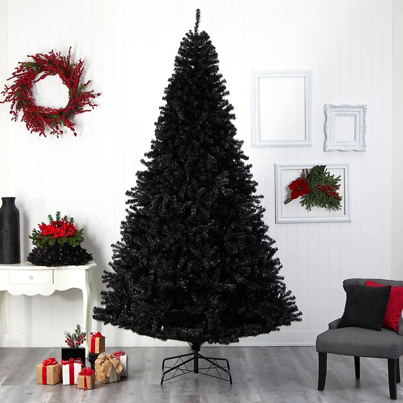 10ft. Pre-Lit Black Artificial Christmas Tree, Clear LED Lights