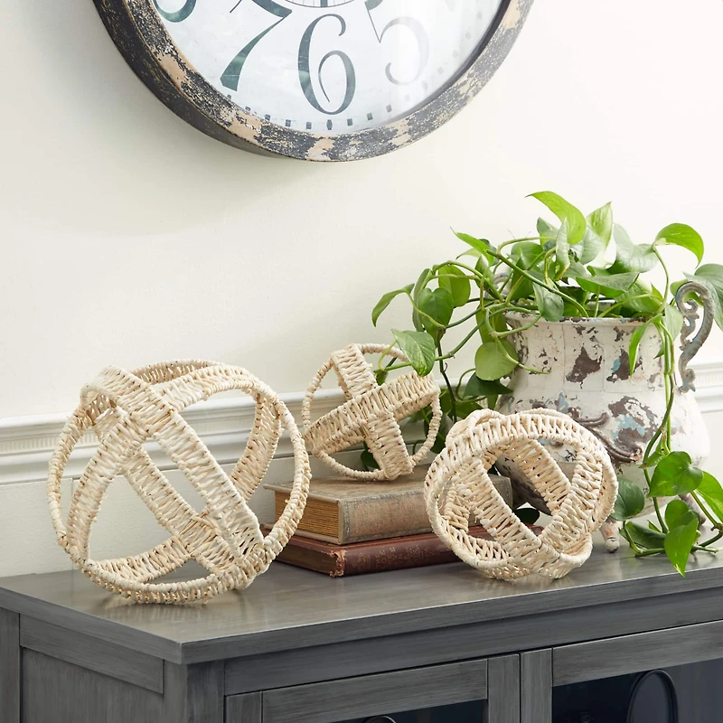 Cream Metal Natural Geometric Sculpture Set
