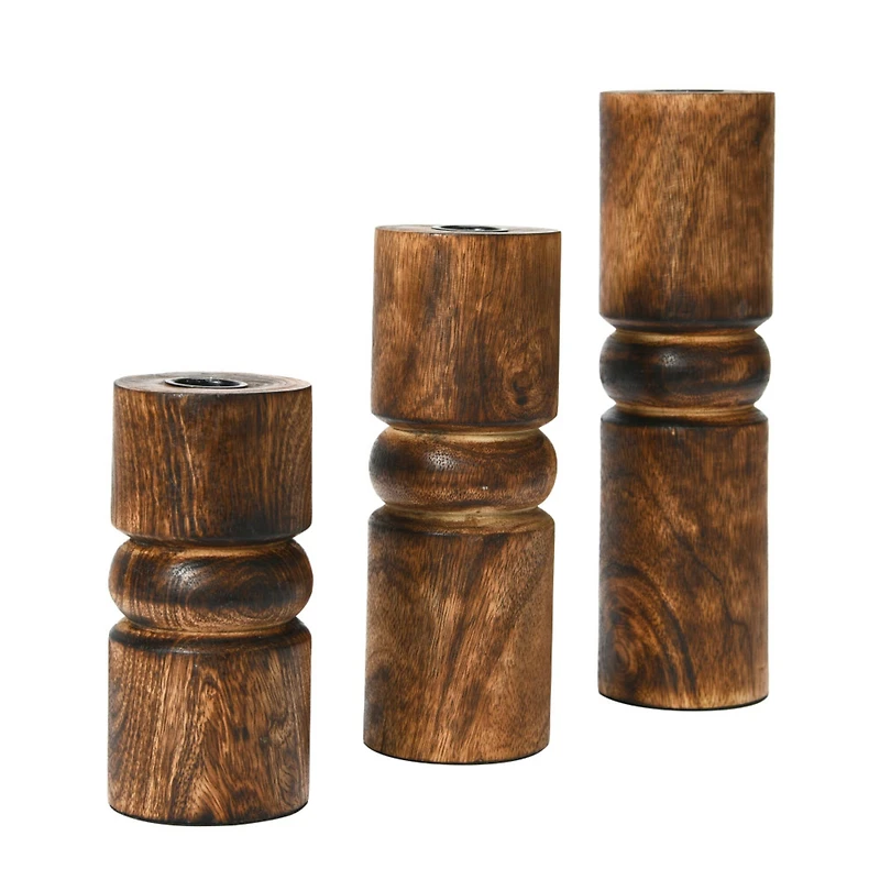Hello Honey® Wood Stack Taper Candle Holder Set
