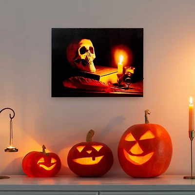 Antique Candle & Skull LED Canvas Wall Art