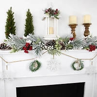 4.75ft. Snowflake & Frosted Pine with Wooden Beads Christmas Garland