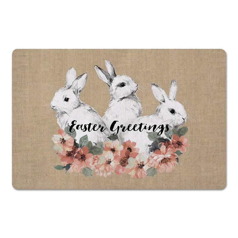 Sketched Bunnies On White 27" x 18" Floor Mat
