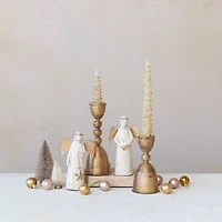 Hello Honey® 9" Brass Finish Round Distressed Metal Taper Candleholder