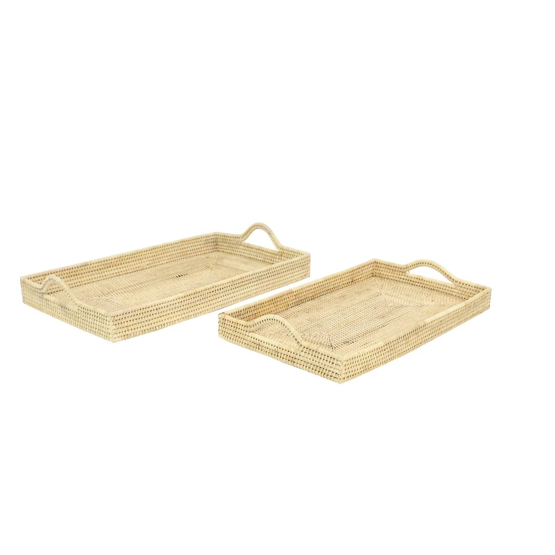 Light Brown Wood Boho Style Tray Set