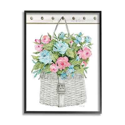 Stupell Industries Blue And Pink Blooming Roses Spring Plant Basket Framed Giclee Art
