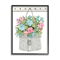 Stupell Industries Blue And Pink Blooming Roses Spring Plant Basket Framed Giclee Art