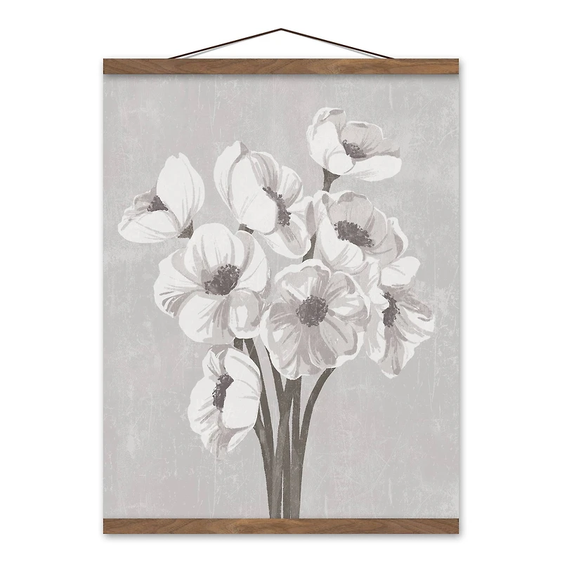 Soft Gray Poppies Teak Hanging Canvas