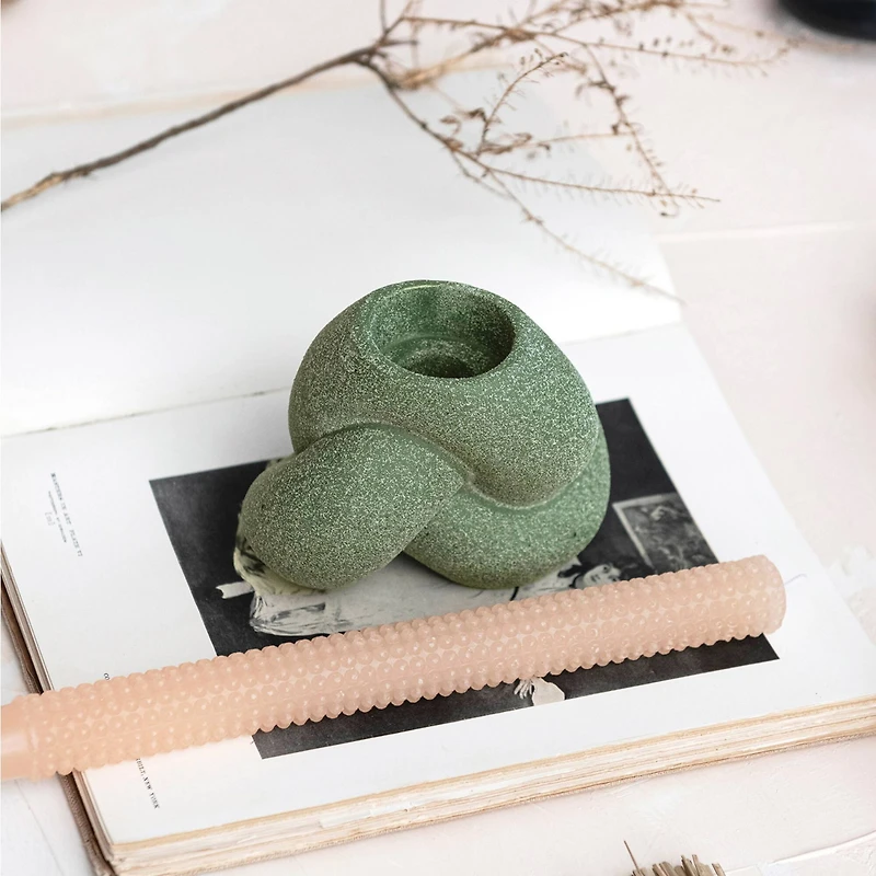 Hello Honey® 4" Green Stoneware Tealight & Taper Candle Holder