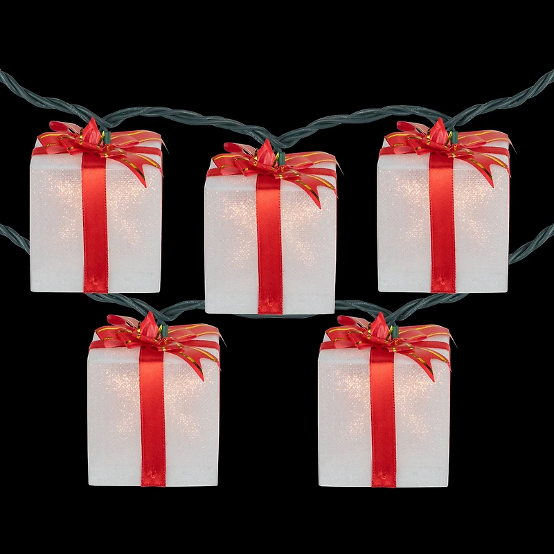 10-Count White and Red Christmas Present Light Set- 7.5ft Green Wire