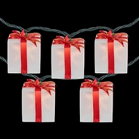10-Count White and Red Christmas Present Light Set- 7.5ft  Green Wire