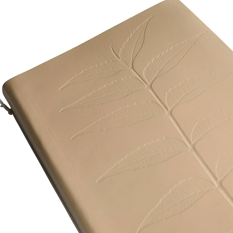 Hello Honey® Tan Embossed Leaf Leather Bound Journal with Bookmark