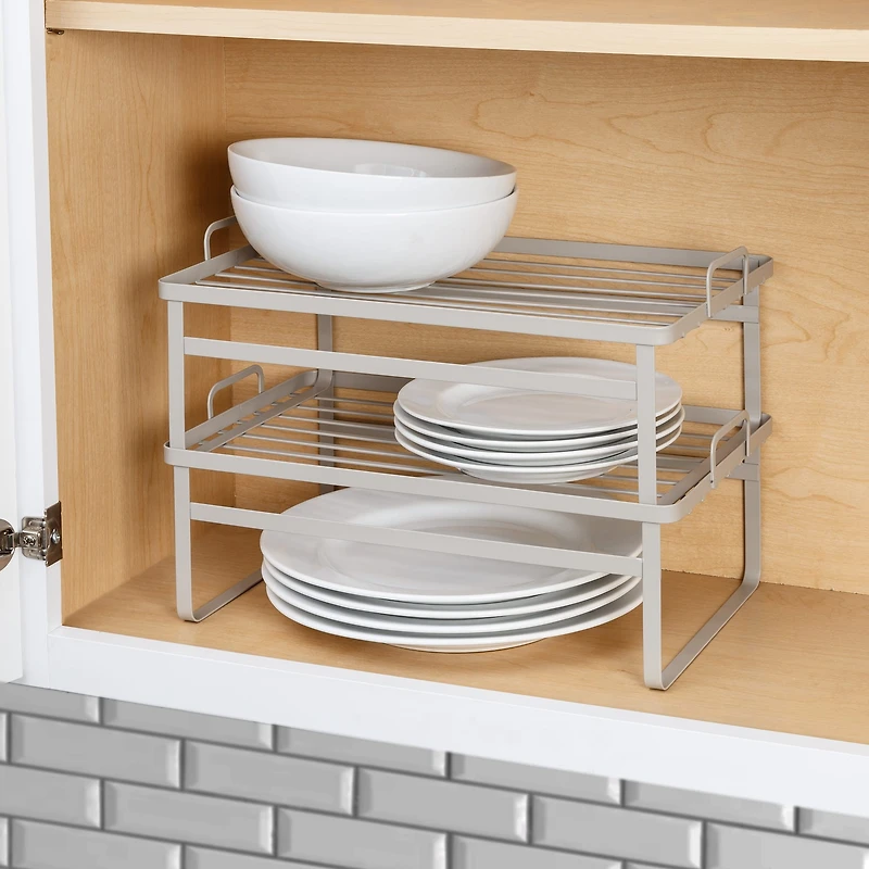 Honey Can Do Gray Stackable Cabinet Shelf Helpers Set