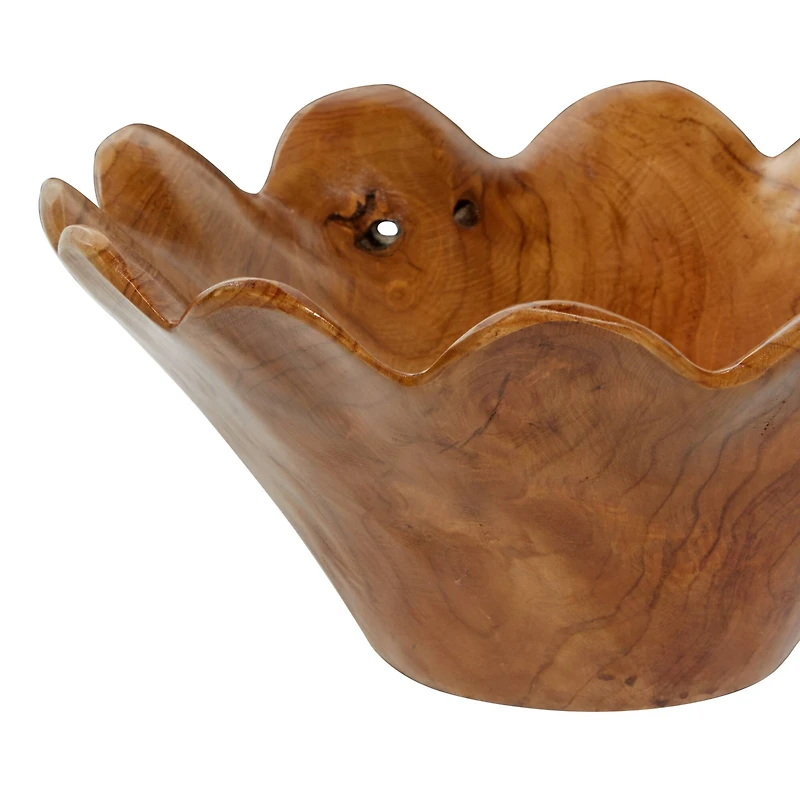 Natural Brown Flower Teak Wood Bowl Set
