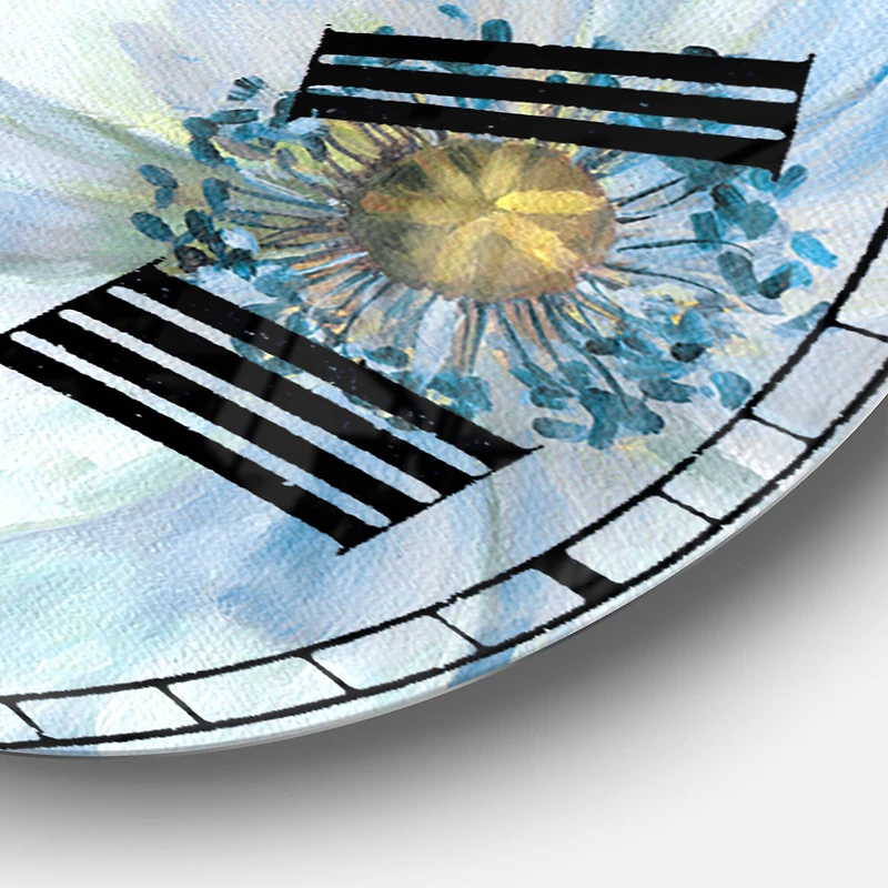 Designart 'Handpainted White Flower On Blue Ii Farmhouse Wall Clock