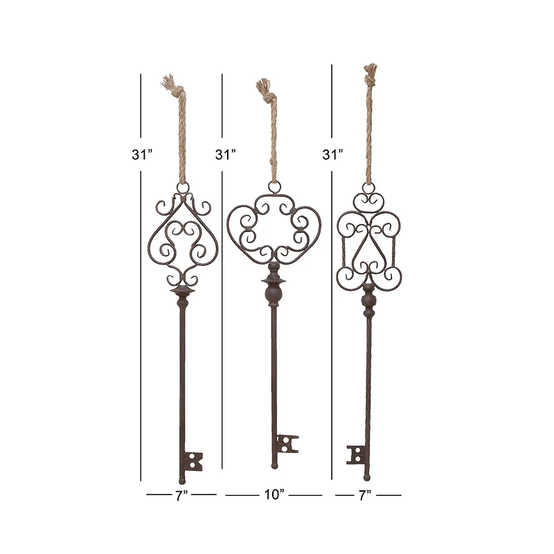 31" Black Metal Skeleton Key Industrial Wall Décor Set