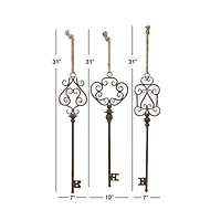 31" Black Metal Skeleton Key Industrial Wall Décor Set