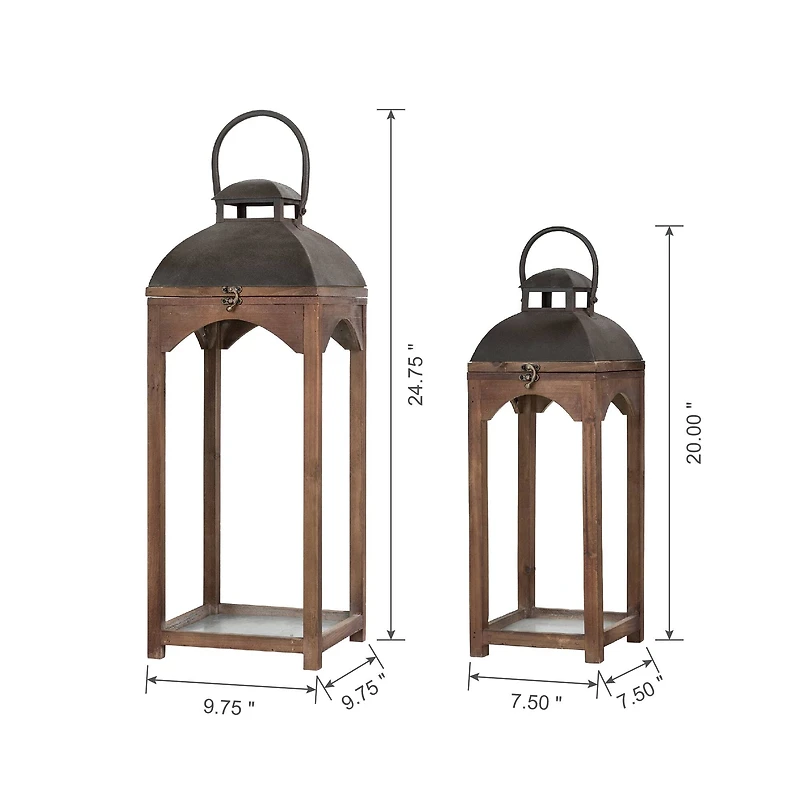 Farmhouse Brown Candle Lantern Set, 24.5" & 20"