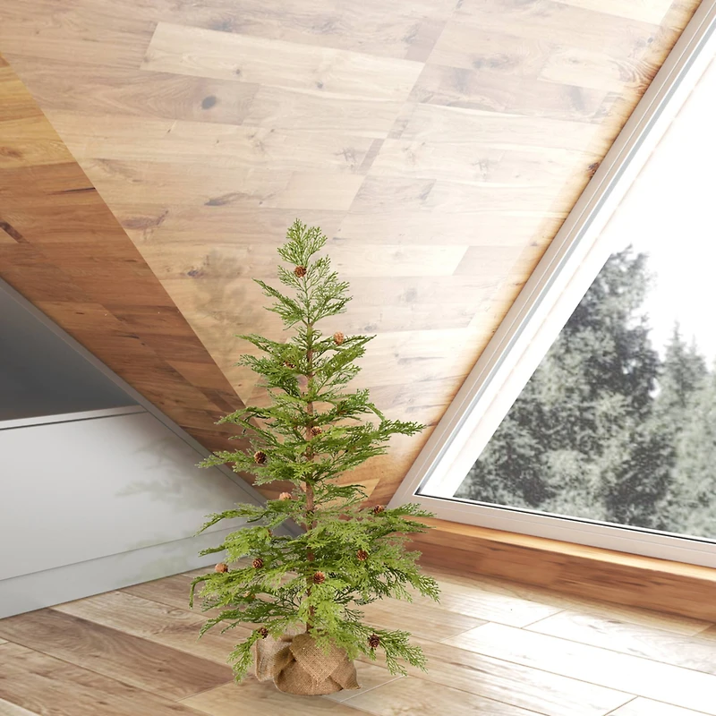 3ft. Unlit Cedar with Pinecones Artificial Christmas Tree in Burlap Base