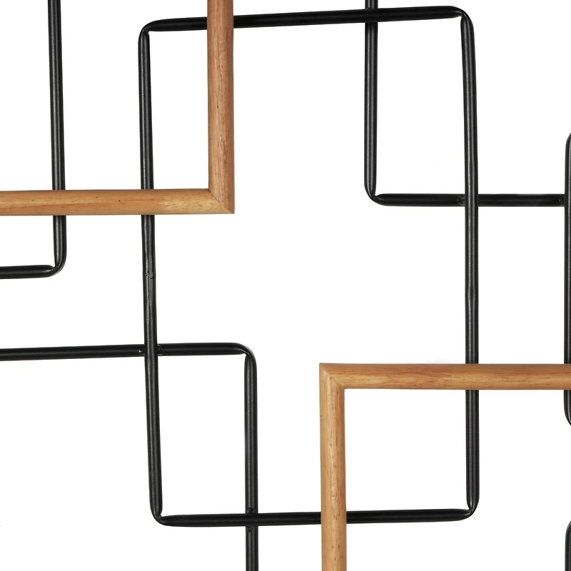 Black Metal Geometric Overlapping Wire Square Wall Décor with Gold Accents