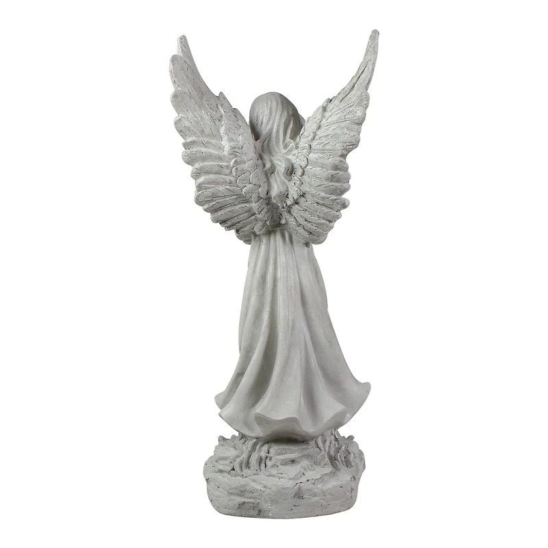 13" Weathered Gray Serene Angel with Dove Outdoor Garden Statue