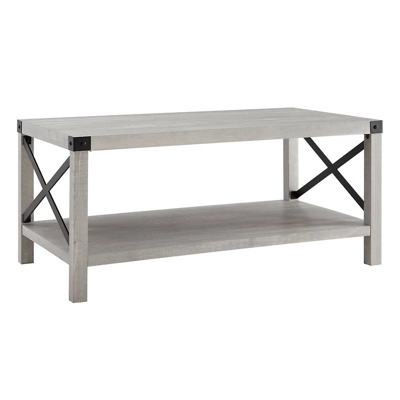 Stone Gray Metal X Rustic Wood Coffee Table