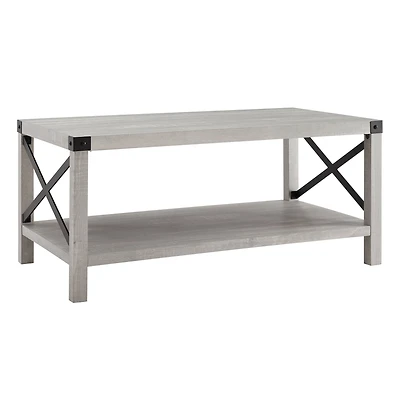 Stone Gray Metal X Rustic Wood Coffee Table