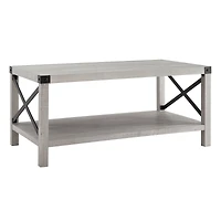 Stone Gray Metal X Rustic Wood Coffee Table