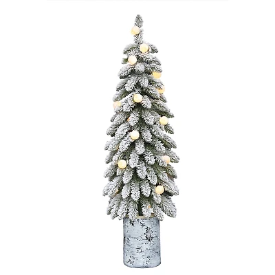 4ft. Pre-Lit Flocked Alpine Artificial Christmas Tree in Decorative Pot, Multicolor LED Lights