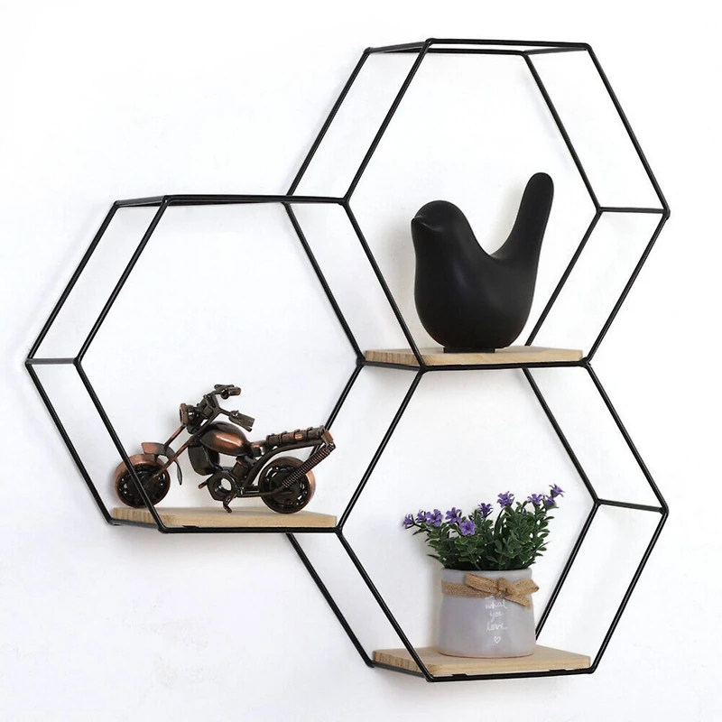 Nex™ Black Metal Modern Floating Hexagonal Shelf