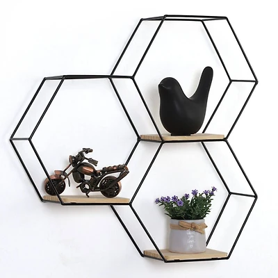 Nex™ Black Metal Modern Floating Hexagonal Shelf