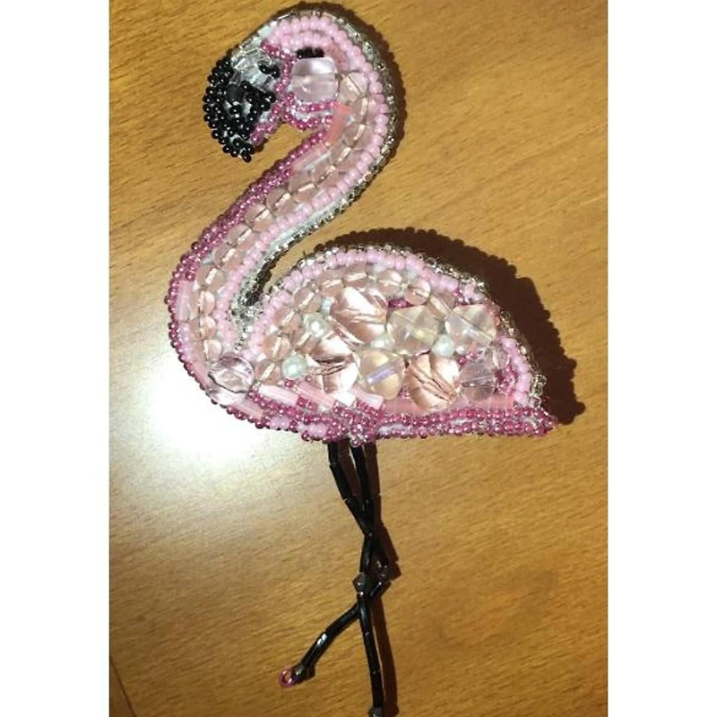 Crystal Art Beadwork Kit For Creating Brooch Flamingo