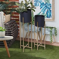 Black Metal Contemporary Stand Planter Set