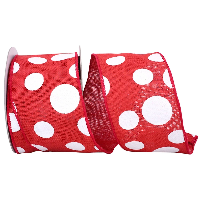 JAM Paper 4" x 10yd. Burlap Wired Red & White Dots Ribbon