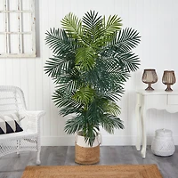 6.5ft. Golden Cane Artificial Palm Tree in Handmade Natural Jute and Cotton Planter