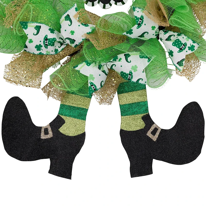 24" Happy St. Patrick's Day Ribbon Wreath with Leprechaun Hat