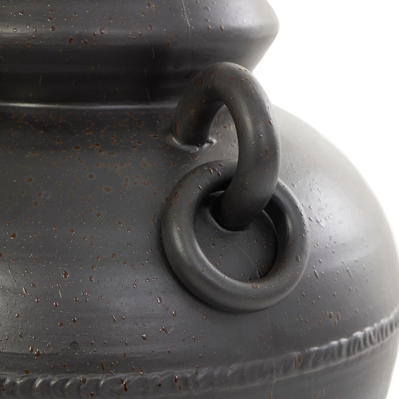 15" Black Ceramic Amphora Vase with Speckled Texture & Ring Handles