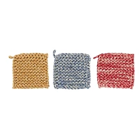 Hello Honey® 8" Mélange Red, Blue & Yellow Square Crocheted Cotton Pot Holder Set