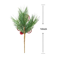 14" Green Pine, Red Glitter Swirl & Ball Ornament Pick by Ashland® 
