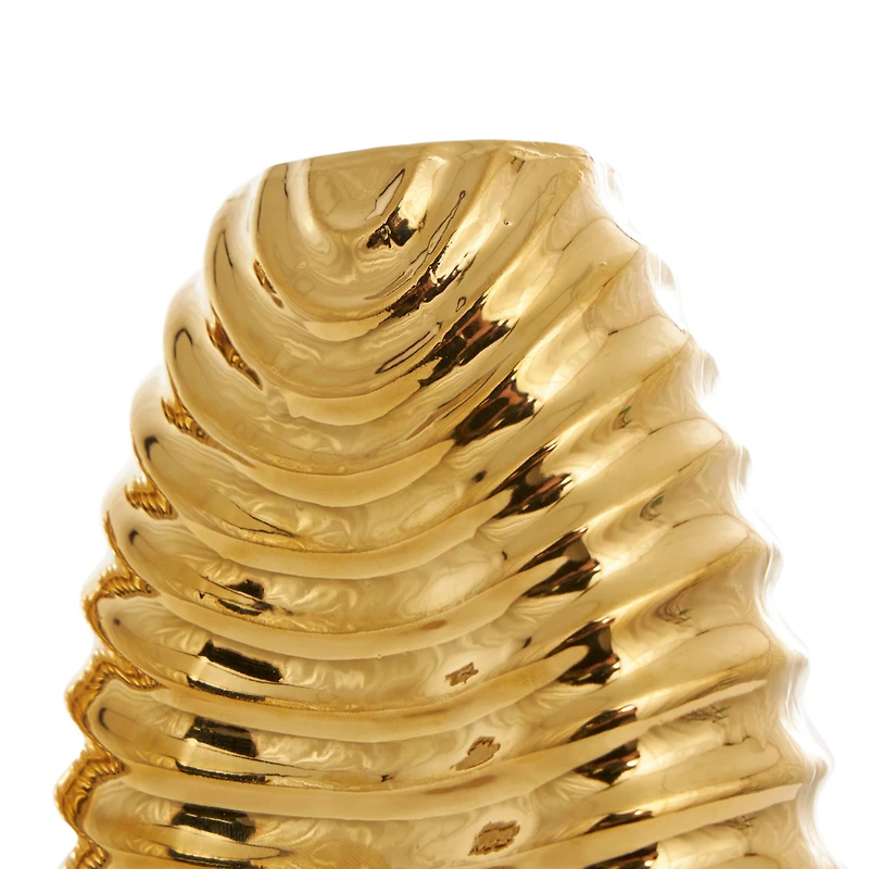 Gold Ceramic Dimensional Ribbed Vase Set