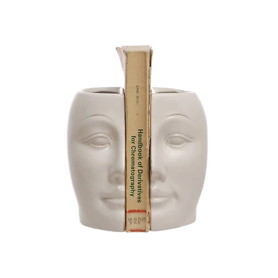 Hello Honey® 6.75" White Reactive Glaze Sculpted Stoneware Face Vases Set, 2ct.