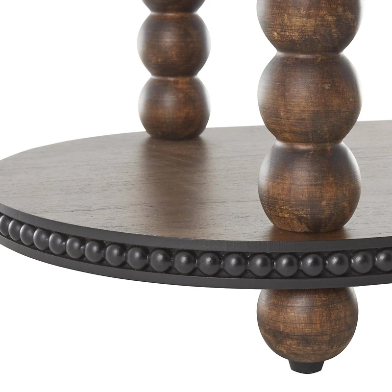 47" Brown Wood Oval Spindle 1-Shelf Living Room Console Table with Beaded Edges