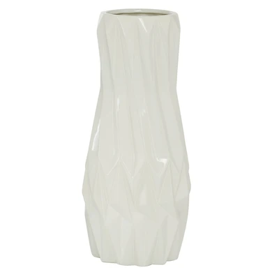 White Ceramic Modern Vase, 16" x 7" x 7"